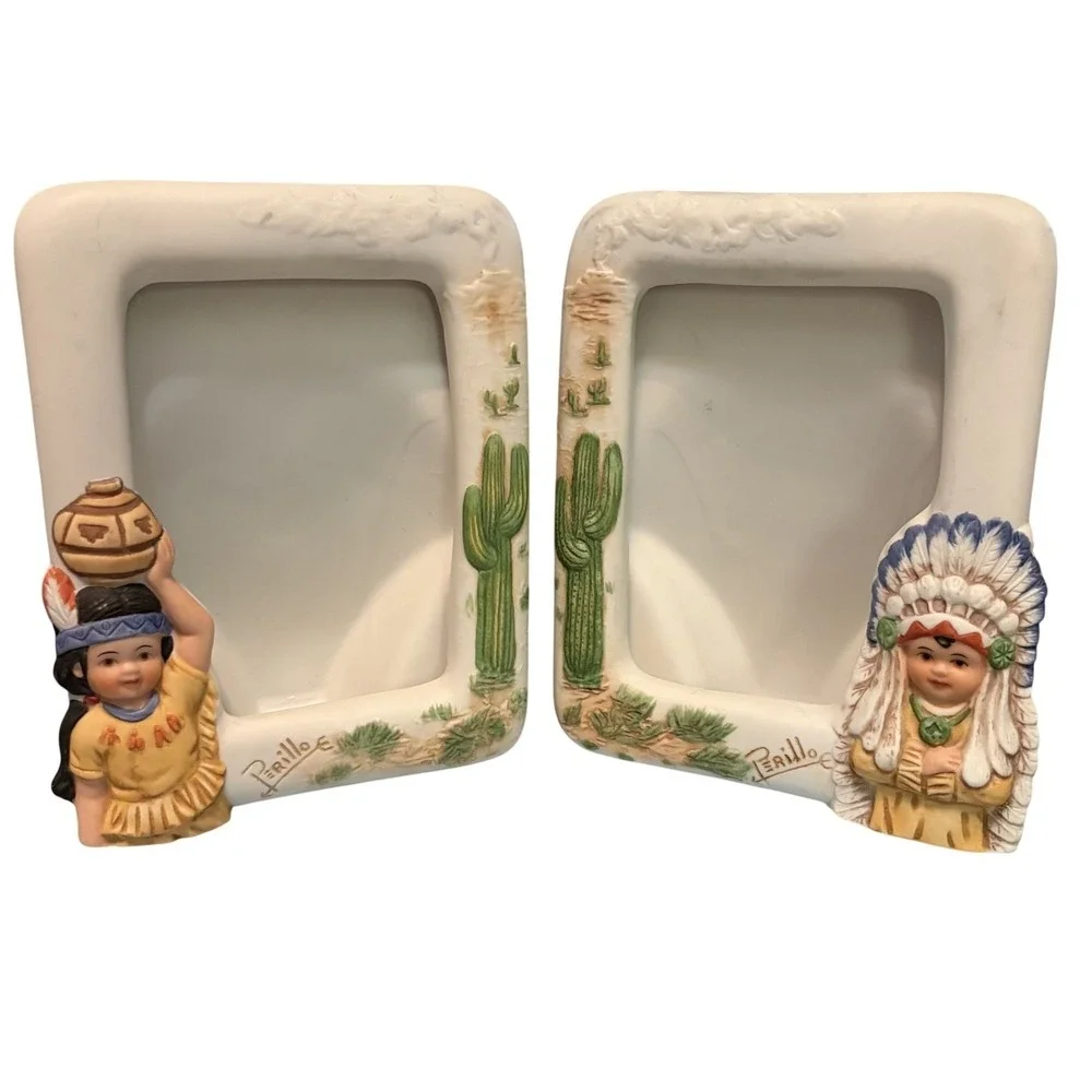 VTG Ceramic 2 Native American Picture Frames by Renowned Artist Gregory‎ Perillo
